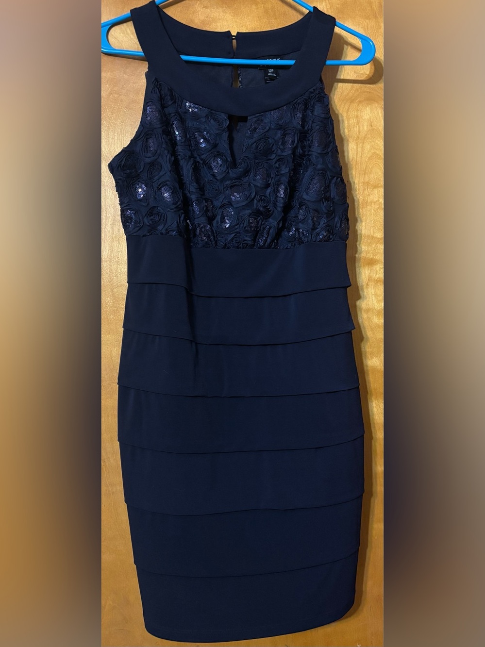 Enfocus Studio Navy Tiered Rosette Cocktail Dress